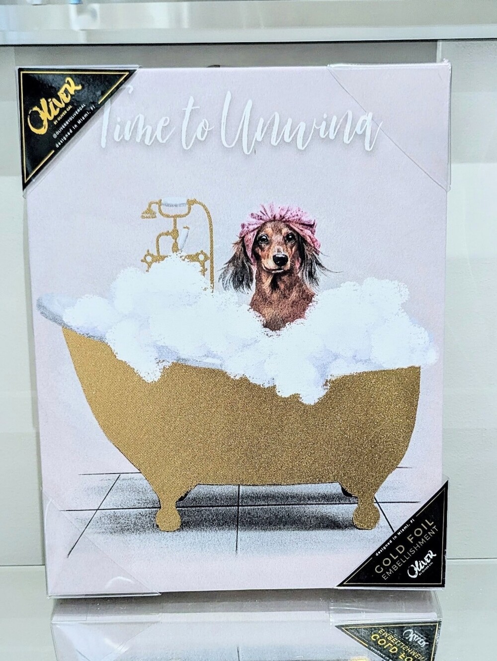 🔥LAST Dachshund Doxie Dog Gold Foil Bubble Bathtub Canvas Art